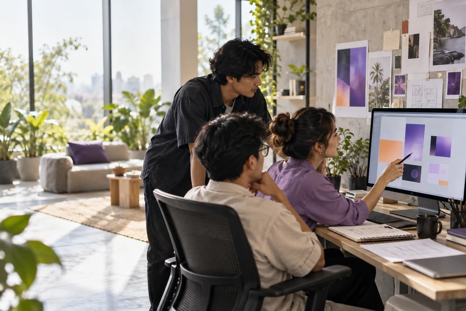 Designers collaborating over interface concepts
